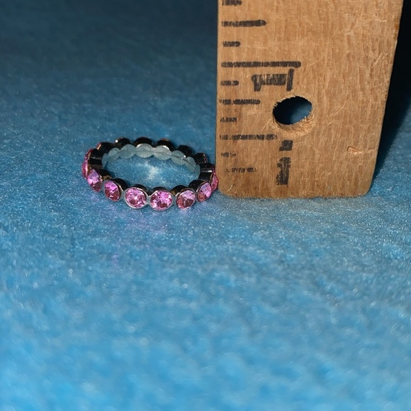 ETERNITY Ring Pink crystal silver tone sparkly September birthstone size 7.5 - Picture 8 of 8